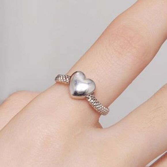 Sterling Silver Heart Ring Watchband Chain Band Size 6 to 6.25 - Picture 9 of 13